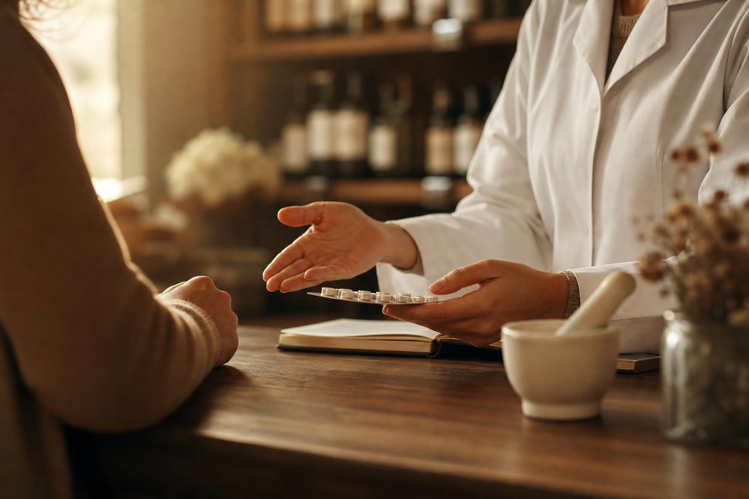 Diskrete Beratung in warmer Apothekenatmosphäre